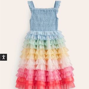 Mini Boden Pastel Rainbow Ruffle Dress - Blue, Green, Yellow, Pink, Red Size 5-6